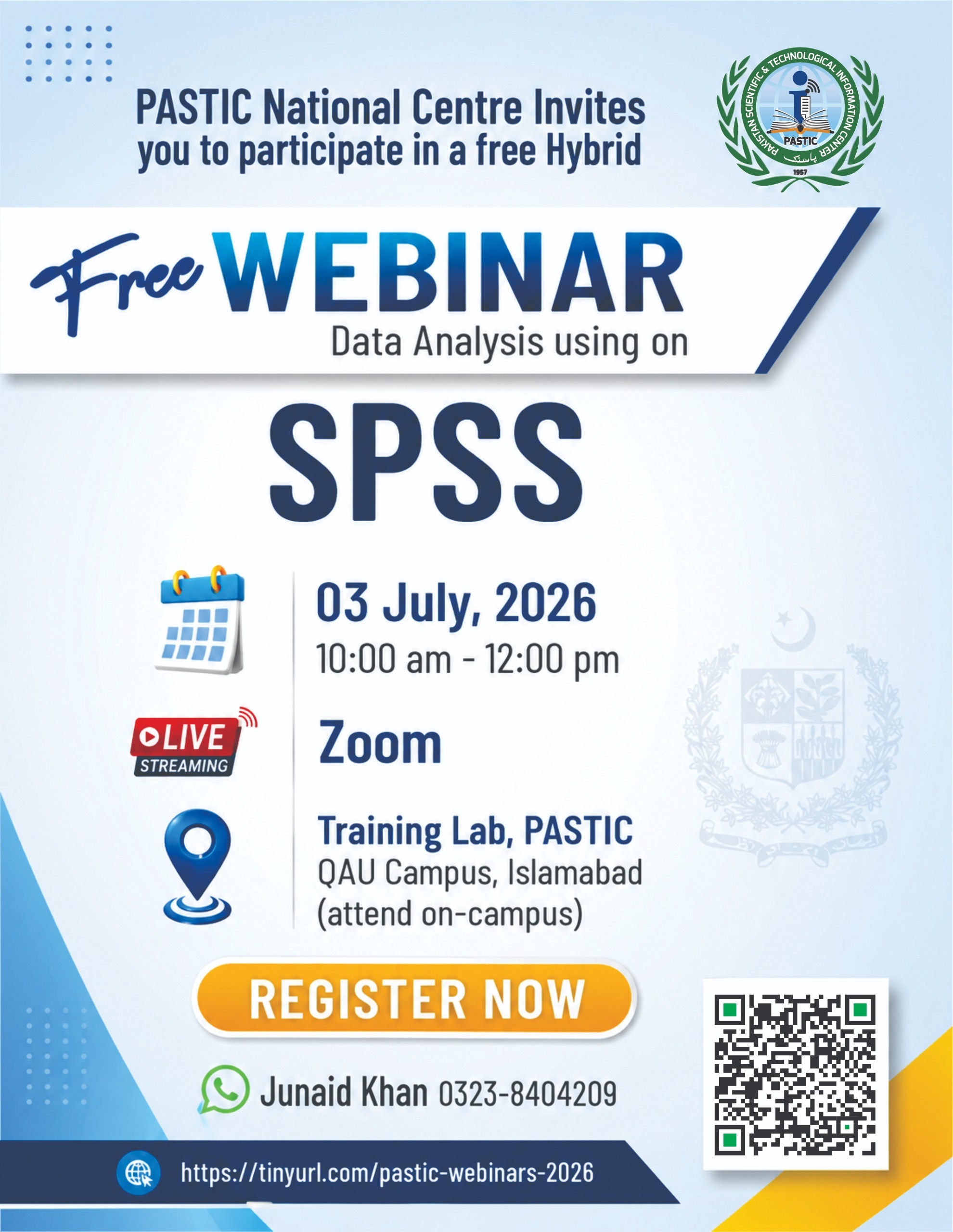 Announcement: Free Hybrid Webinar on Data Analysis Using SPSS organized by PASTIC to be held on July 3 2026